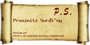 Prosznitz Surány névjegykártya